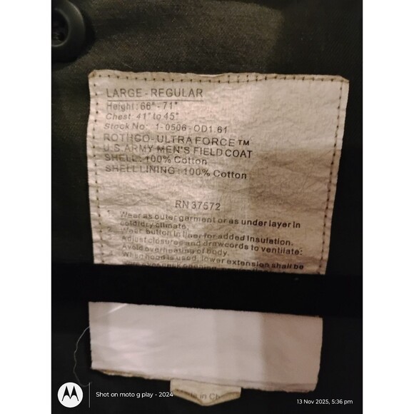 Rothco size large olive green M-65 field jacket with shoulder epaulettes and poc - Picture 2 of 6